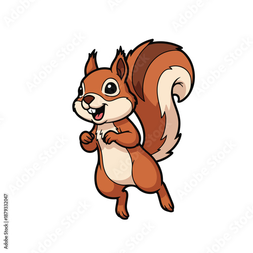 Cartoon squirrel standing on hind legs with a cheerful expression