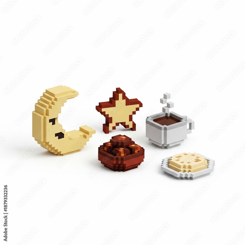 Fototapeta premium pieces arranged to resemble food items on a white background.