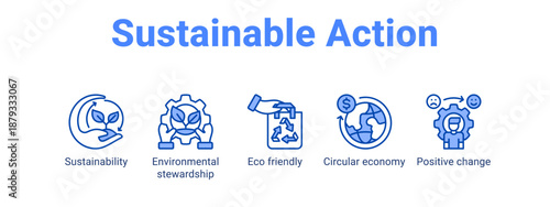 Sustainable Action web banner icon vector illustration concept for  with icon of Sustainability, Environmental stewardship, Eco friendly, Circular.