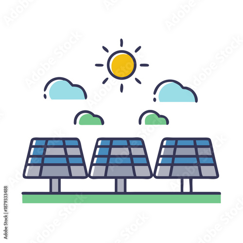 Solar Farm Generating Renewable Energy Under Bright Sunlight and Clouds