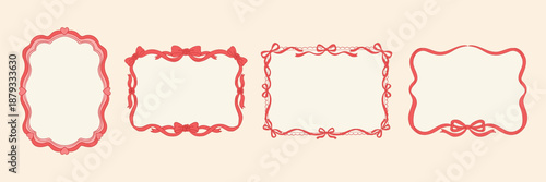 Hand-drawn vintage bow ribbon border, romantic Valentine's Day card template, suitable for Valentine's Day celebration cards, printed materials, wedding invitations, birthdays, posters, 