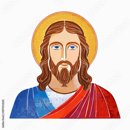 Jesus Christ mosaic portrait with halo Easter.