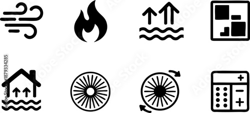 Weather Environment Line Icons Set Vector Wind Fire Heat Waves Flood Climate Disaster Symbols