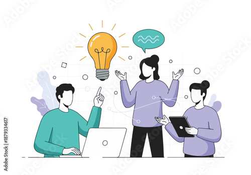 Business team collaborating on new ideas and innovation with technology