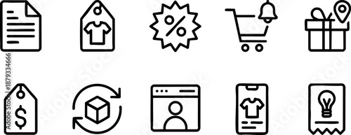 Ecommerce Shopping Line Icons Set Vector Cart Gift Home Package Delivery Product Price Tag Symbols