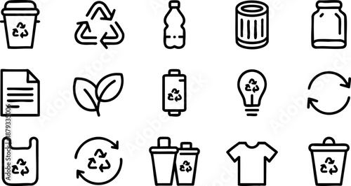 Recycling and Eco Line Icons Set Vector Waste Sorting Reuse Sustainability Environment Symbols