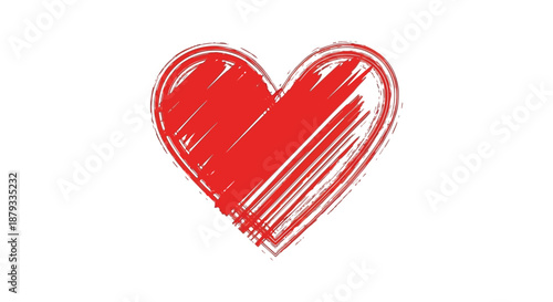 a vibrant red heart shape is visibly drawn with rough strokes creating a striking silhouette
