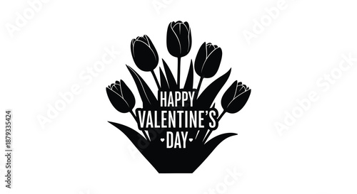 valentine s day tulips in a pot with happy message silhouette high quality professional detailed modern
