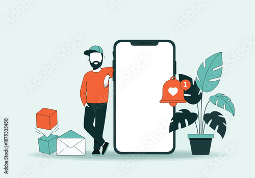 Digital Communication and Social Media Concept with Man and Smartphone