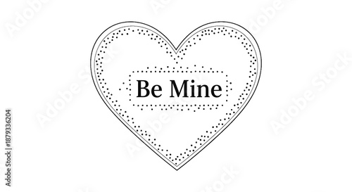A red dotted heart shape displays the phrase be mine in a romantic simple and illustrative silhouette