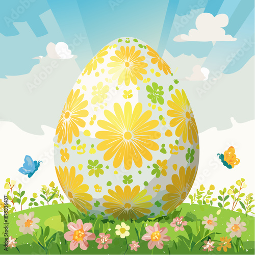 easter egg with flowers on sunny day Easter.