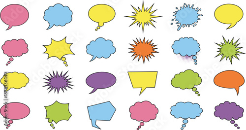 Colorful comic speech and thought bubbles in various shapes for messages captions pop art designs and digital stickers