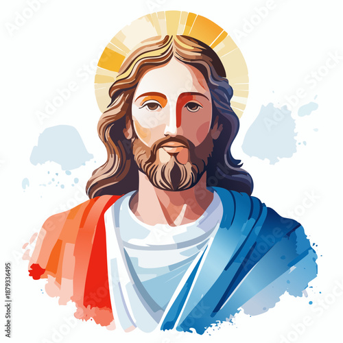 Jesus Christ portrait with halo Christian iconography Easter.