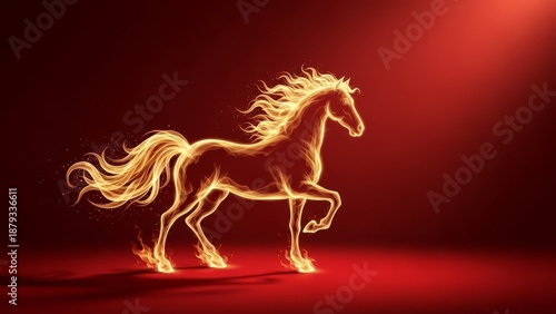 Luxury Red and Gold Fire Horse Flow Background for Chinese New Year 2026