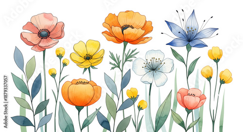 Vibrant Watercolor Wildflowers Blooming for Spring Garden Invitations, Websites, and Decor