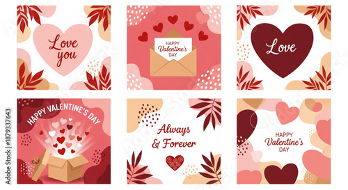 Valentine's Day Love Hearts & Leaves Social Media Graphics for Romantic Promotions