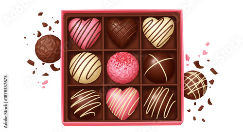 Sweet Valentine's Day Gift Box of Heart and Round Chocolates for Romantic Celebrations and Dessert Marketing