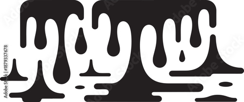 Black melting paint. Dripping splatter and dribble brush strokes with stain and leak, one line Art icon drawing vector