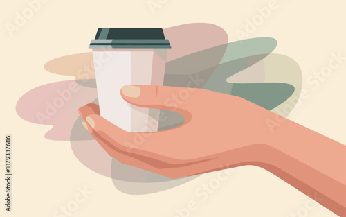 A hand holding a coffee cup, vector illustration of a daily ritual, showcasing modern lifestyle and beverage culture
