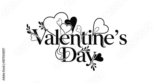 Elegant valentine s day typography with decorative swirls and heart shapes forming a beautiful silhouette