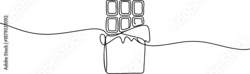 Continuous one line drawing of chocolate bar. Isolated on white background vector illustration. one line Art icon drawing vector