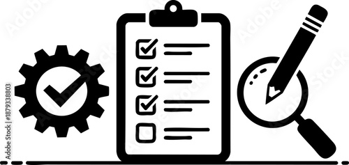Checklist Gear Search Icons Set Vector Process Audit Task Control