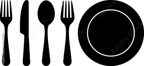 Cutlery and Plate Icon Vector Restaurant Food Dinner Tableware
