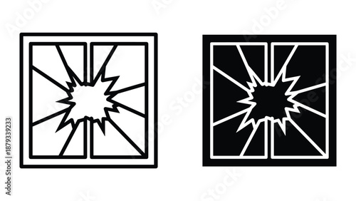 Broken window icon set with shattered glass effect