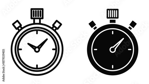 Stopwatch icon set in black and white