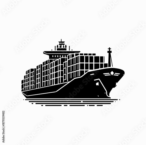 Cargo Container Ship Silhouette – Maritime Freight Vector
