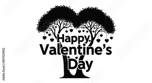 A charming valentine s day graphic featuring trees forming a heart shape with textual greetings silhouette