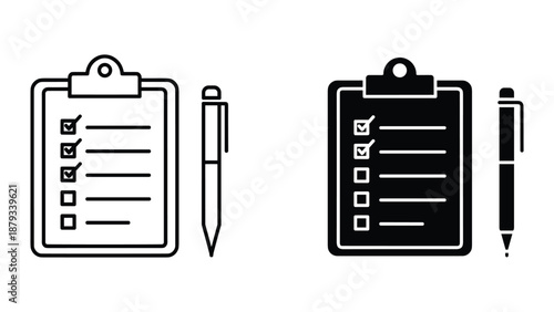 Clipboard with checklist and pen icon in different styles