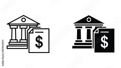 Bank building with dollar document icon
