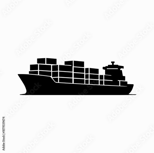 Cargo Container Ship Silhouette – Maritime Freight Vector