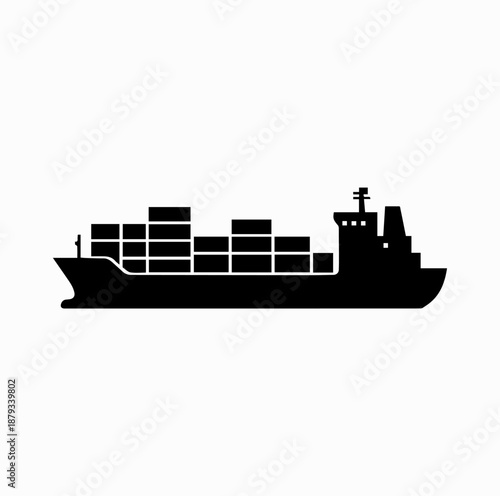Cargo Container Ship Silhouette – Maritime Freight Vector