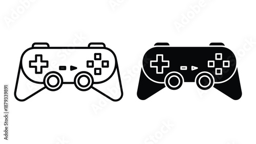 Game controller icon set in black and white
