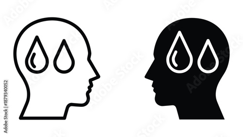 Crying human head silhouette with tears