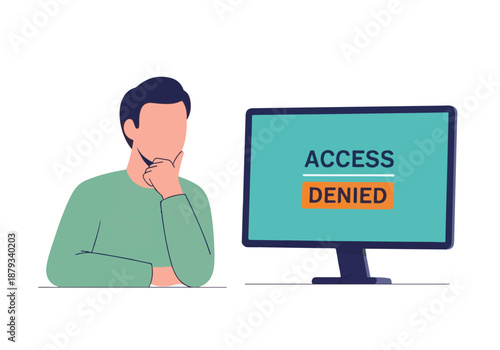 Person contemplating a computer screen displaying an 'Access Denied' error
