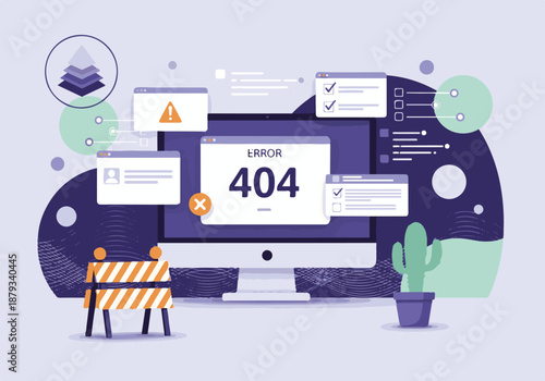 Website 404 Error Page Not Found Concept Illustration on Computer Screen