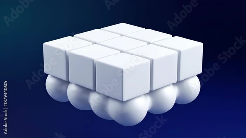 Abstract Animation of Morphing White Geometric Shapes on Blue Background.