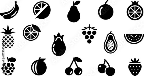 Fruit Icons Set Vector Tropical Fresh Berry Citrus Healthy Food Symbols
