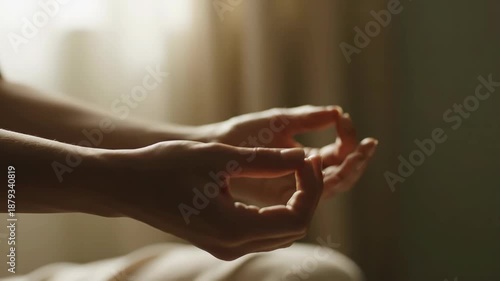 Close up of hands in a serene meditation mudra pose.