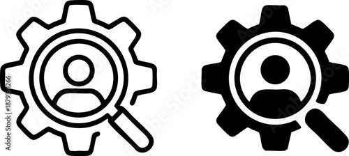 HR Search Gear Icon Set Vector Employee Recruitment Management Symbol