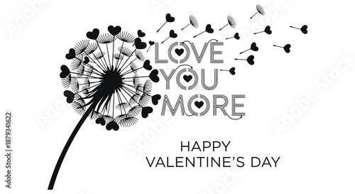 A delicate dandelion seed head forming a heart shape with loving words a beautiful silhouette