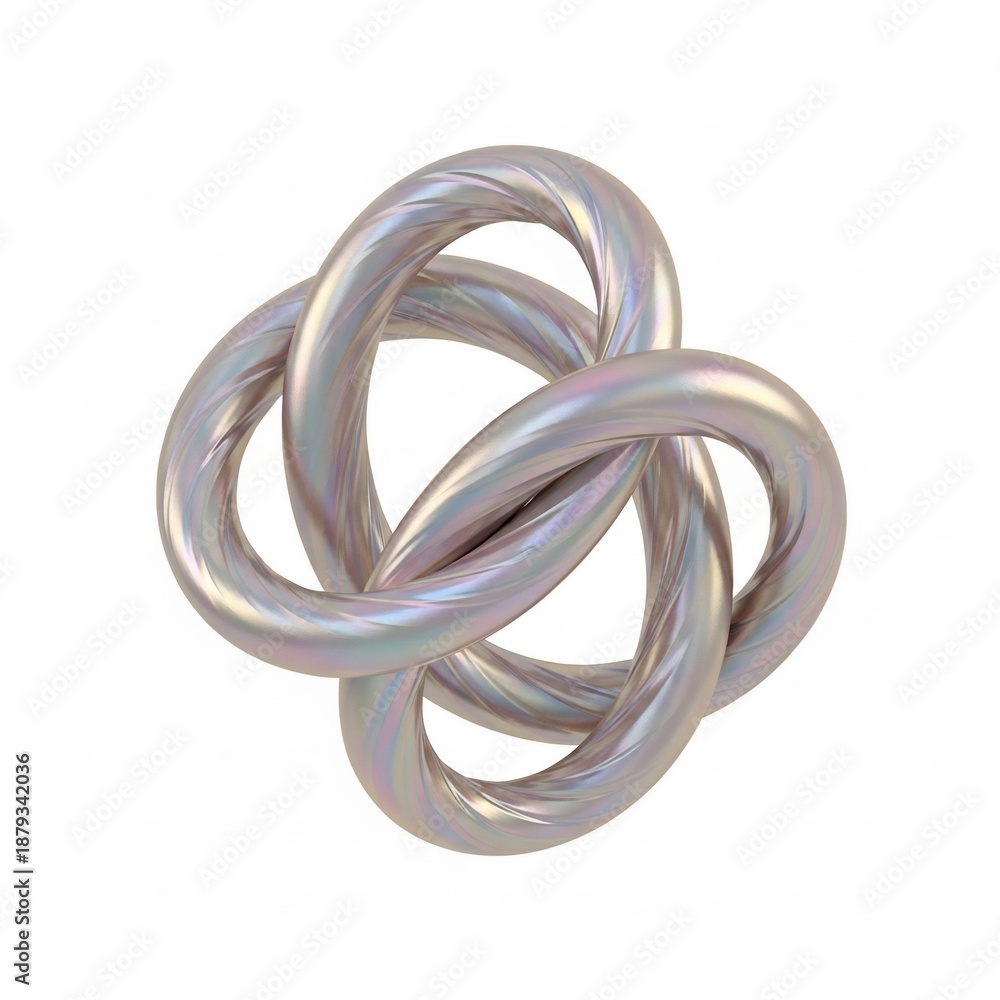 Fototapeta premium Interconnected silver rings forming a complex knot structure.
