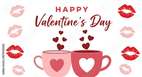 Cozy Valentine's Day Coffee Cups with Hearts, Romantic Date, Love Celebration, Sweet Couple Moment, Warm Atmosphere