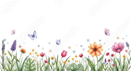 Spring Meadow Border with Butterflies and Flowers for Vibrant Website Design and Joyful Marketing Campaigns