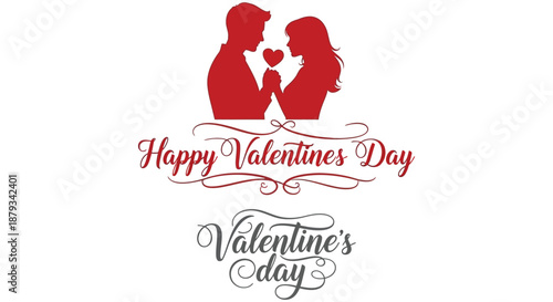 A romantic valentine s day illustration featuring a couple embracing and a heart depicted as a silhouette