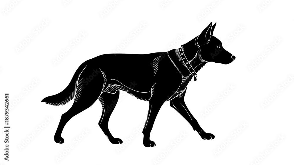 Fototapeta premium Black German Shepherd Dog Silhouette Vector Illustration