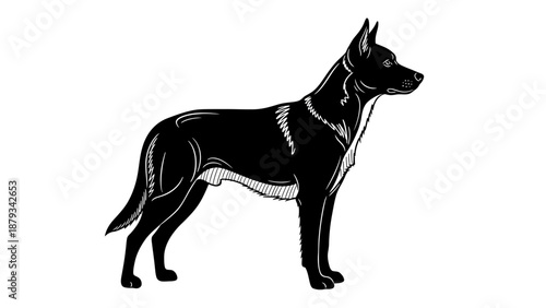 Black German Shepherd Dog Vector Illustration